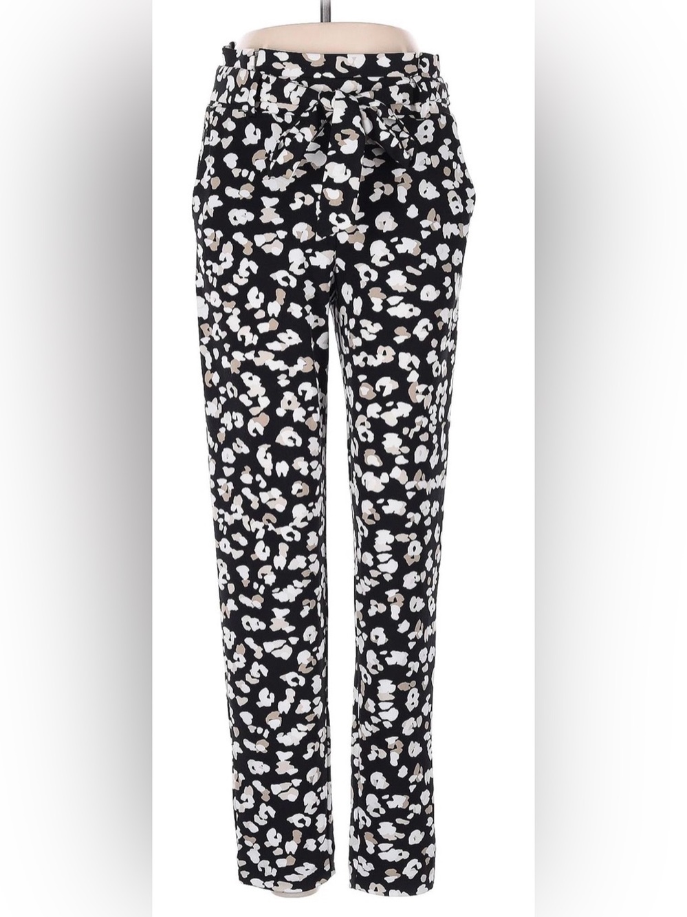 Black Animal Print Tapered Dress Pants